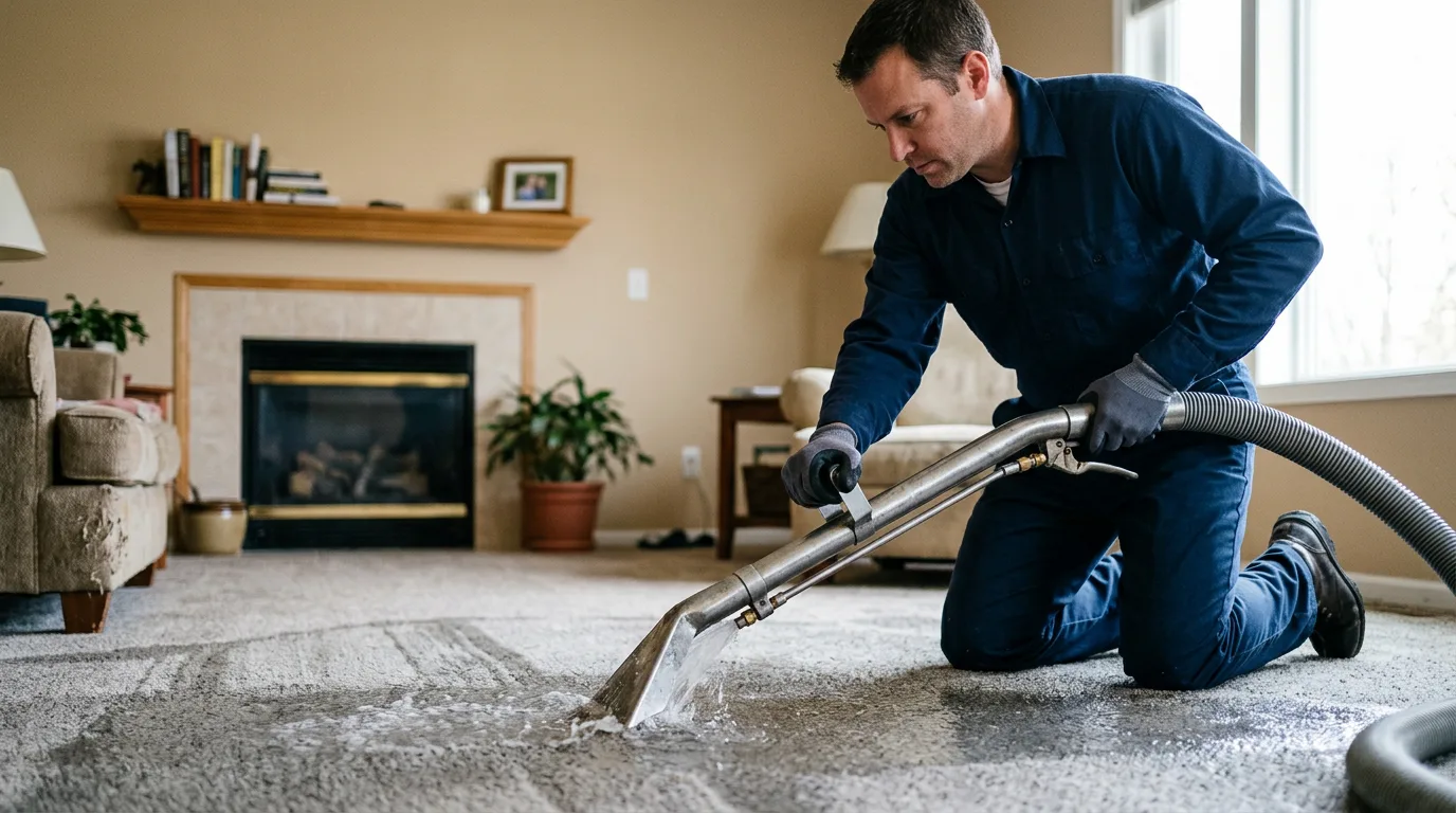 Water damage restoration technician working near Sims, IL